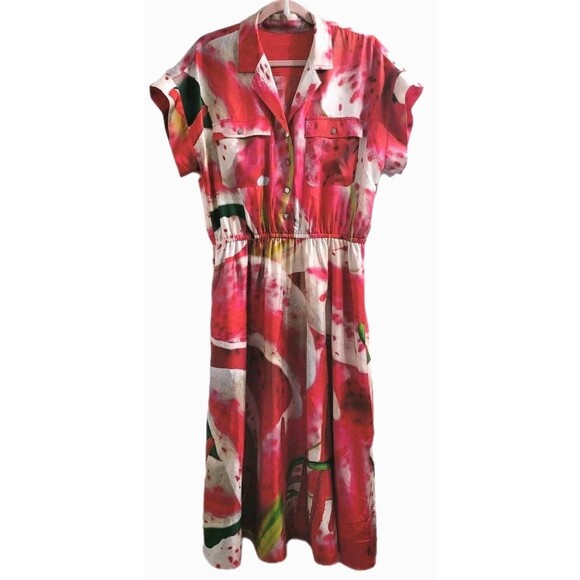 Tory Burch Printed Silk Twill Shirtdress Sz 12 Current Season $690 Retail - Picture 1 of 16